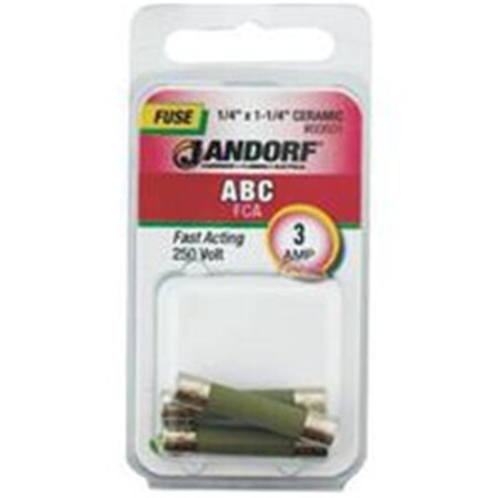 Jandorf Ceramic Fuse, ABC Series, Fast-Acting, 3A, 250V AC 3397544
